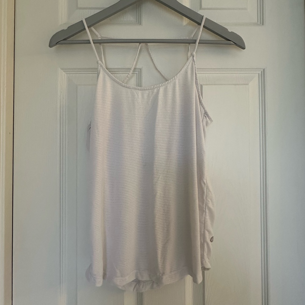 White Ribbed Strappy Cami Tank Top | Adjustable Straps | Size Small